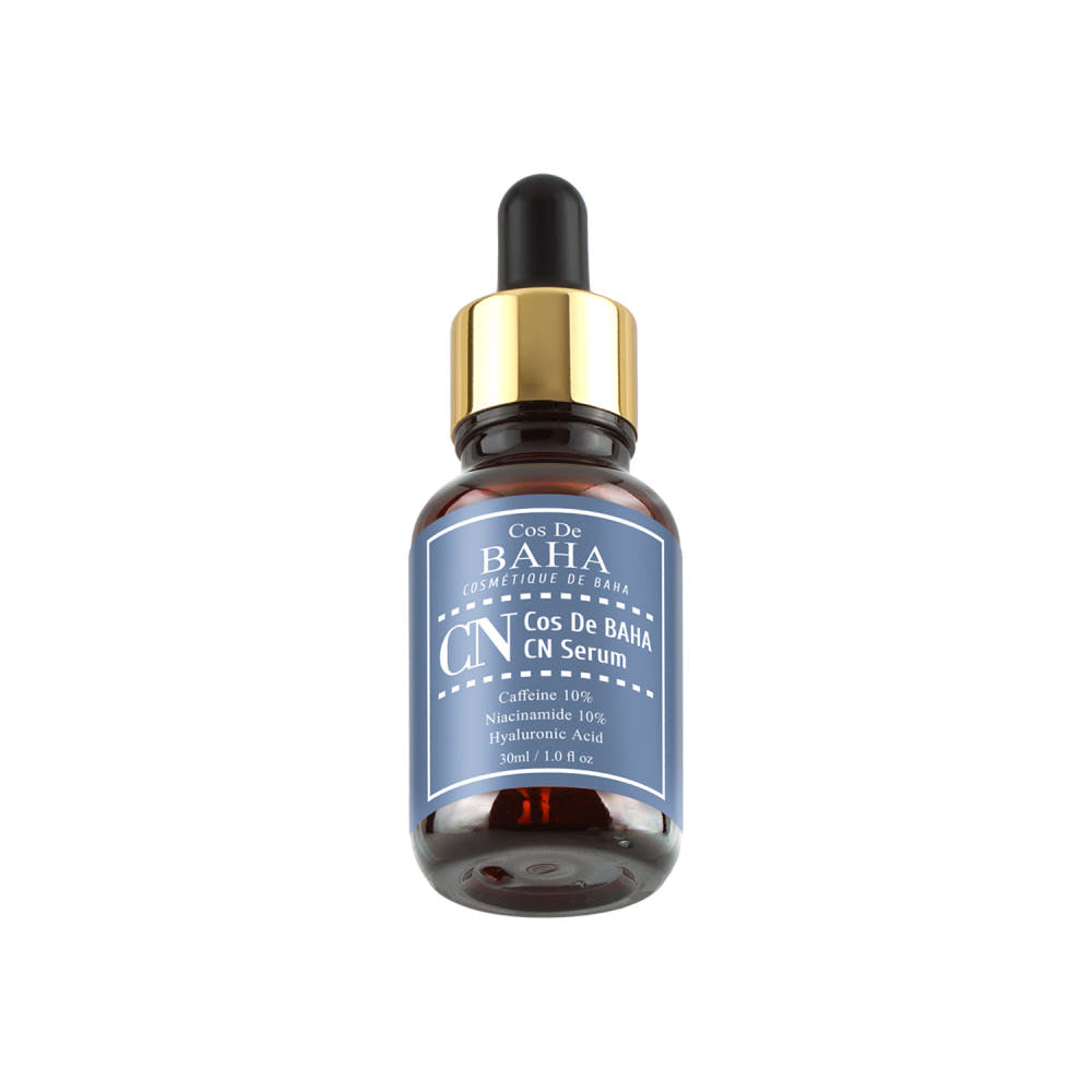 ProtoClinical k-beauty Cos De BAHA CN High Potency 10% Caffeine & 10% Niacinamide Serum 30ml single upright gray-brown serum bottle centered on a white background.