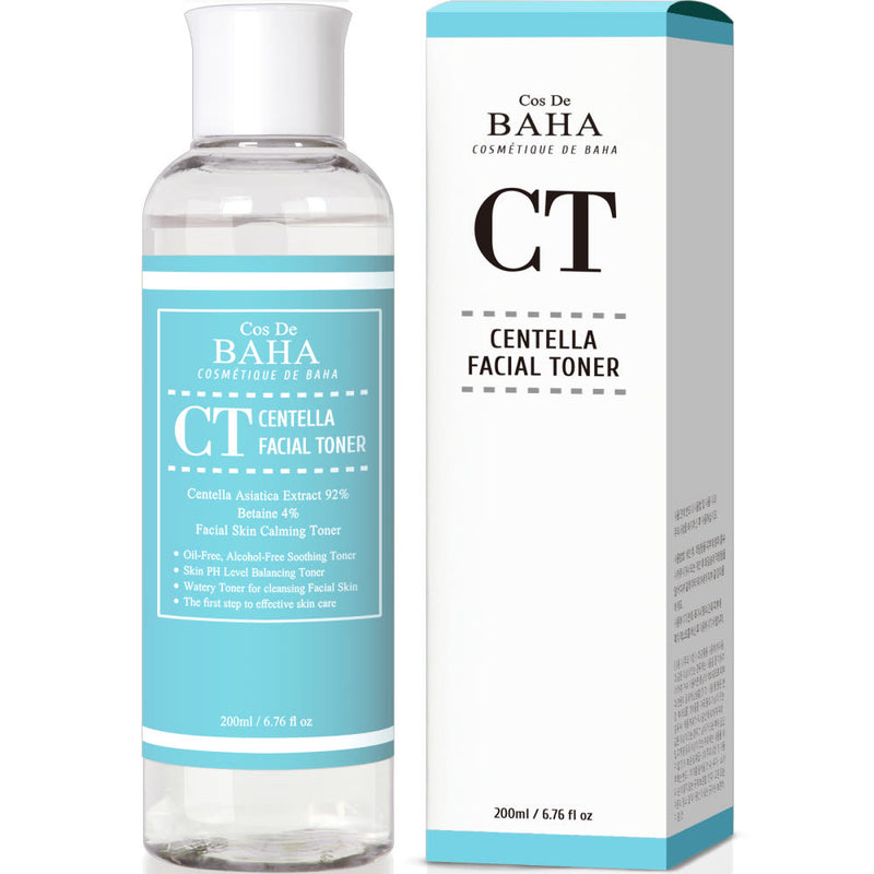 ProtoClinical k-beauty Cos De BAHA CT Centella Asiatica Recovery Toner 200ml single blue toner bottle centered on a white background
