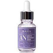 ProtoClinical k-beauty Cos De BAHA AN Arbutin 5% Serum with Niacinamide 5% 30ml single lavender serum bottle centered on a white background