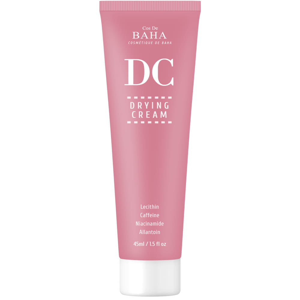 ProtoClinical k-beauty Cos De BAHA DC Drying Cream 45ml single upright mauve cream tube centered on a white background with pale blue side accents