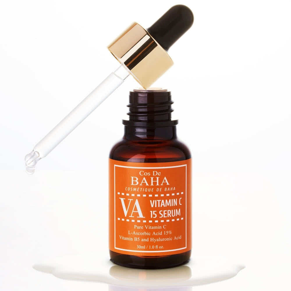 ProtoClinical k-beauty Cos De BAHA VA Vitamin C 15% Serum 30ml single upright amber serum bottle centered on a clean white background