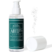 ProtoClinical k-beauty Cos De BAHA AH Aloe Leaf Ext Hyaluronic Acid Serum 120ml dark teal serum bottle beside a pale product box on a light aqua and peach background