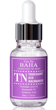 ProtoClinical k-beauty Cos De BAHA TN Tranexamic Acid 5% Serum with Niacinamide 5% 30ml single upright purple serum bottle centered on a white background