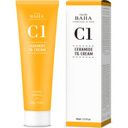 ProtoClinical k-beauty Cos De BAHA C1 Ceramide 1% Cream 45ml yellow cream tube beside a white product box on a clean white background