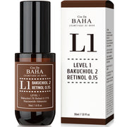 ProtoClinical k-beauty Cos De BAHA L1 Bakuchiol 2% + Retinol 0.15% Serum 30ml single serum bottle centered upright on a plain white background