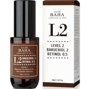 ProtoClinical k-beauty Cos De BAHA L2 Bakuchiol 2% + Retinol 0.5% Serum 30ml single serum bottle centered upright on a plain white background