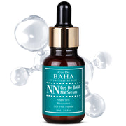 ProtoClinical k-beauty Cos De BAHA Nicotinamide Mononucleotide NMN 10% NN Serum 30ml brown dropper serum bottle with a teal label in front of clear spheres on a white background