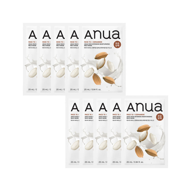 ProtoClinical k-beauty Anua Rice Intensive Moisturizing Milk Mask 25ml X 10ea single mask packaging in a square packshot on a clean light background