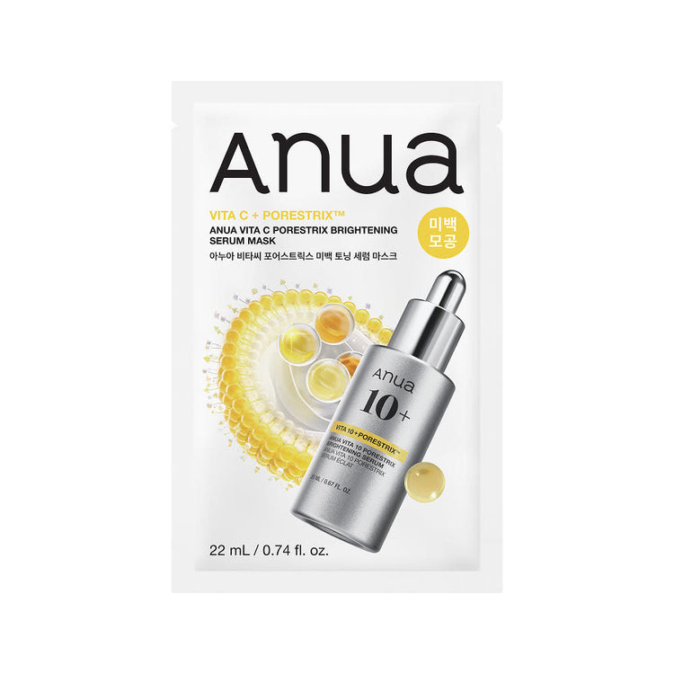 ProtoClinical k-beauty Anua Vita C Porestrix Brightening Serum Mask 22ml X 10ea single mask packaging in a square packshot on a clean light background