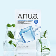 Anua 8 Hyaluronic Acid Catechin Cool Slim Mask 24ml X 10ea by ProtoClinical shown in a detailed sheet mask product image on a clean background, highlighting the cooling mask packaging for a k-beauty skincare routine.