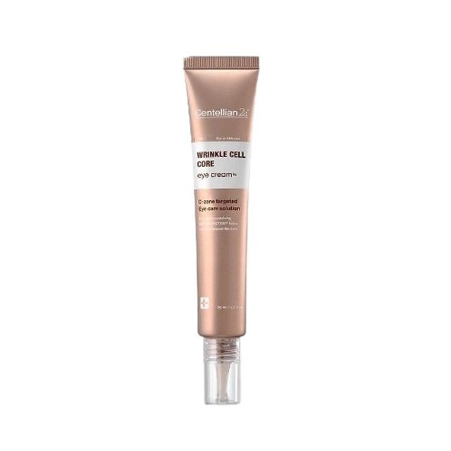 ProtoClinical k-beauty Centellian24 Wrinkle Cell Core Eye Cream RX 30ml single upright beige eye cream tube centered on a white background with pale blue side shadows