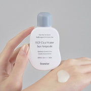 ProtoClinical k-beauty soft beige beauty detail on a muted blue and taupe background.