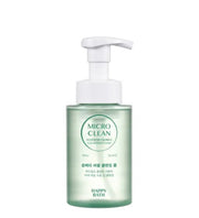 ProtoClinical k-beauty [HAPPY BATH] Micro Clean Soapberry Bubble Cleansing Foam 300ml single upright pale green cleansing foam bottle centered on a white background with soft pink side accents.