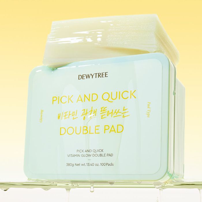 ProtoClinical k-beauty DEWYTREE Pick And Quick Vitamin Glow Double Pad 380g/100ea single product package centered on a clean white background in a square studio shot