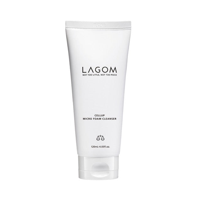 ProtoClinical k-beauty LAGOM Cellup Micro Foam Cleanser 120ml single foam cleanser tube packshot on a light background
