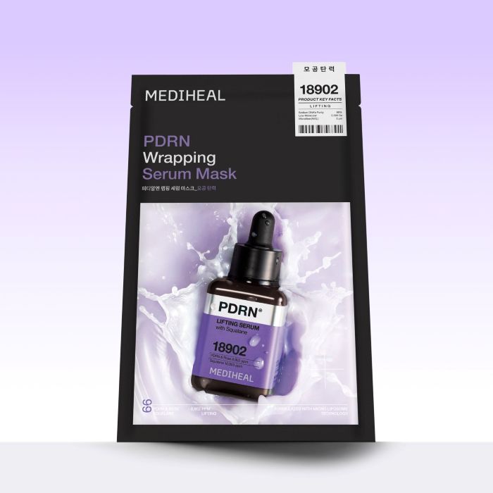 MEDIHEAL PDRN Wrapping Serum Lifting Mask 25ml X 10ea by ProtoClinical shown in retail serum mask packaging on a clean white background, highlighting the boxed skincare presentation for a k-beauty routine.