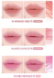 ProtoClinical k-beauty lilybyred Sweet Liar Milky Tint 4g (14colors) lip tint shade chart showing colors 1 to 3 in a tall vertical layout on a light background