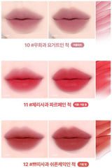 ProtoClinical k-beauty lilybyred Sweet Liar Milky Tint 4g (14colors) lip tint shade chart showing colors 10 to 12 in a tall vertical layout on a light background