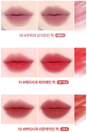 ProtoClinical k-beauty lilybyred Sweet Liar Milky Tint 4g (14colors) lip tint shade chart showing colors 10 to 12 in a tall vertical layout on a light background