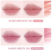ProtoClinical k-beauty lilybyred Sweet Liar Milky Tint 4g (14colors) lip tint shade chart showing colors 13 to 14 in a compact grouped layout on a light background