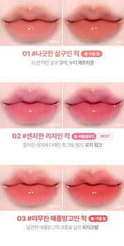 ProtoClinical k-beauty lilybyred Bloody Liar Coating Tint 4g (AD) (16colors) vertical three-shade lip tint chart for shades 1 to 3 on a light background