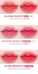 ProtoClinical k-beauty lilybyred Bloody Liar Coating Tint 4g (AD) (16colors) vertical three-shade lip tint chart for shades 4 to 6 on a light background