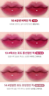 ProtoClinical k-beauty lilybyred Bloody Liar Coating Tint 4g (AD) (16colors) vertical five-shade lip tint chart for shades 10 to 14 on a light background
