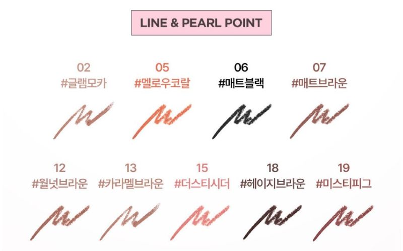 ProtoClinical k-beauty lilybyred Starry Eyes Am9 to Pm9 Gel Eyeliner 0.5g (11colors) gel eyeliner pencil with liner swatch details on a light background