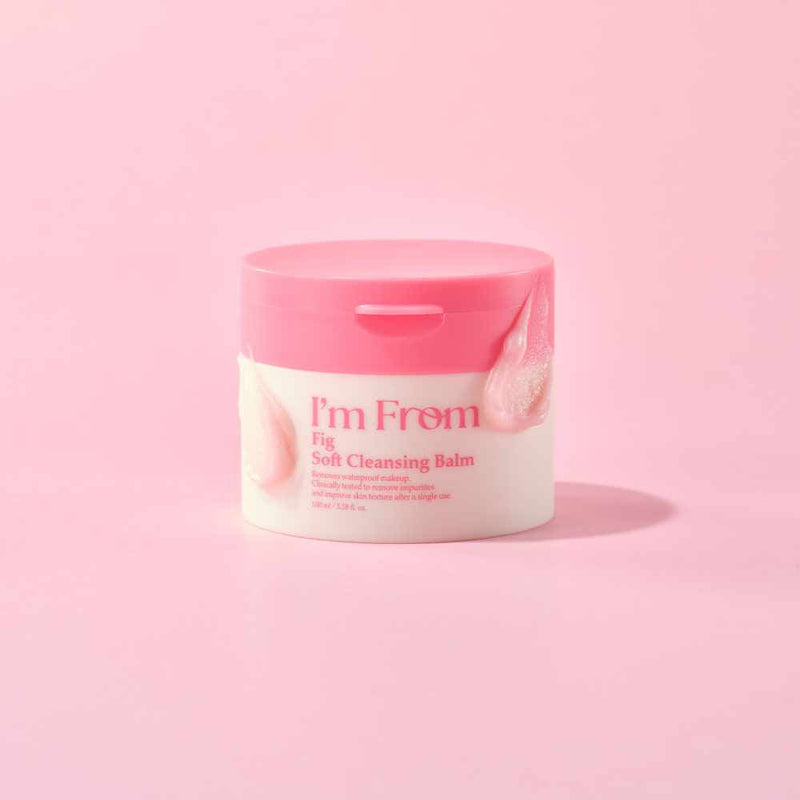 ProtoClinical k-beauty I'm from Fig Soft Cleansing Balm 100ml in a front-facing cream jar with a coral-pink lid, centered on a clean white background