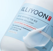 ProtoClinical k-beauty ILLIYOON Ceramide Ato Lotion 564ml single centered pale blue lotion bottle on a white background with light blue side shading