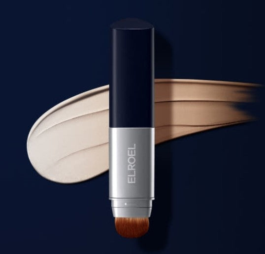 ProtoClinical k-beauty dark navy beauty graphic with a soft beige horizontal glow at the center.
