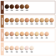 ProtoClinical k-beauty TIRTIR Mask Fit Red Foundation MINI SPF40 PA++ 10g (30colors) square shade chart graphic with red packaging, beige swatches, and a clean white layout