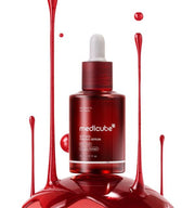 ProtoClinical k-beauty burgundy beauty graphic with soft pink upper tones on a light background.