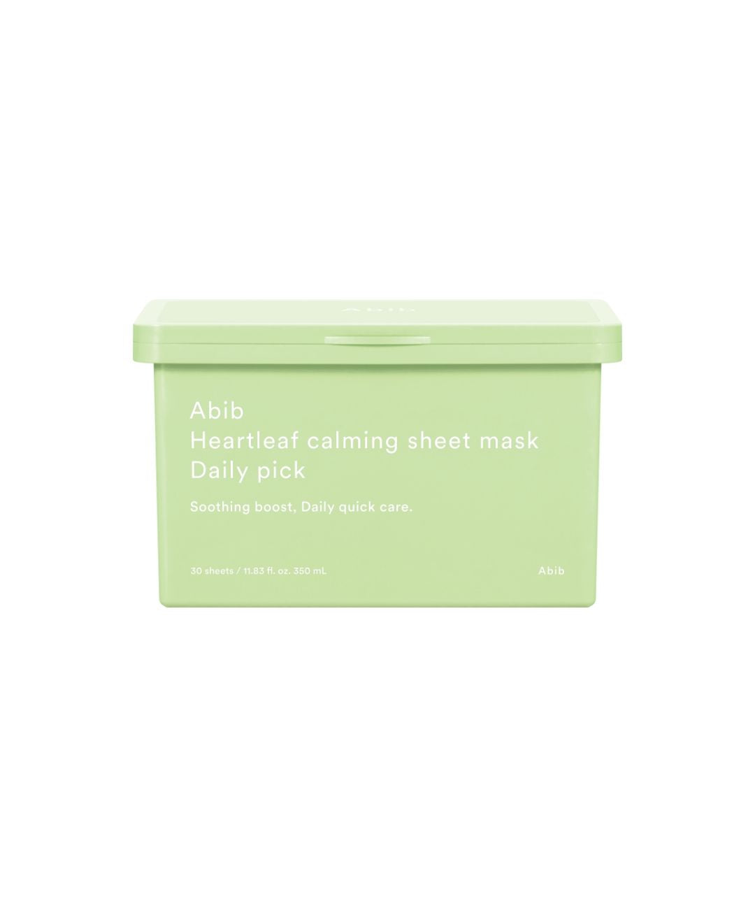 Abib Heartleaf Calming Sheet Mask Daily Pick 350ml/30ea by ProtoClinical shown in a product packaging image on a clean white background for a k-beauty skincare routine.