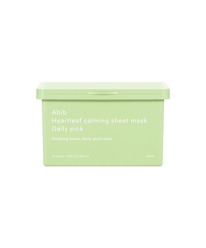 Abib Heartleaf Calming Sheet Mask Daily Pick 350ml/30ea by ProtoClinical displayed in a centered product packaging image with visible label details on a clean white background for a k-beauty skincare routine.