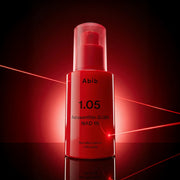 ProtoClinical k-beauty Abib Red Effect Serum 1.05 Pump 30ml single deep pink pump bottle centered on a black background with soft red reflections
