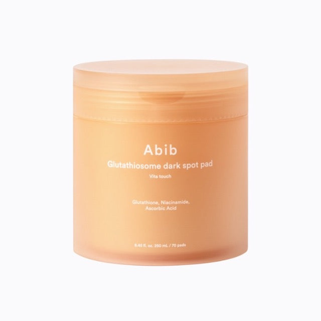 ProtoClinical k-beauty Abib Glutathiosome Dark Spot Pad Vita Touch 250ml/70ea front-facing toner pad jar with visible product label on a clean white background