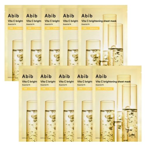 ProtoClinical k-beauty Abib Vita C Brightening Sheet Mask Essential Fit 27ml X 10ea single rectangular sheet mask packet with pale yellow and beige color blocks on a light background