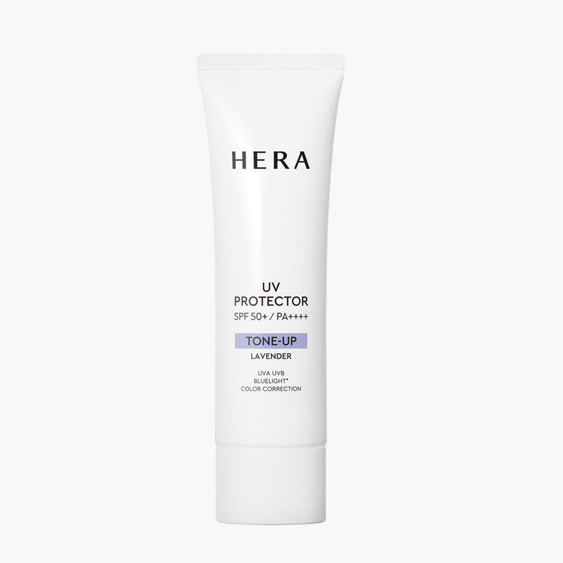 ProtoClinical k-beauty HERA UV Protector Tone-Up SPF50+ PA++++ 50ml #Lavender in a front-facing white tube with a lavender tone-up label, centered on a clean white background