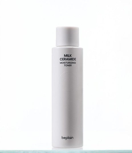 ProtoClinical k-beauty beplain Milk Ceramide Moisturizing Toner 150ml in a single tall pale gray toner bottle centered upright on a white background with soft blue side shading