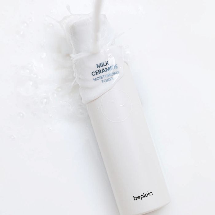 ProtoClinical k-beauty beplain Milk Ceramide Moisturizing Toner 150ml in a single tall pale gray toner bottle centered upright on a white background with soft blue side shading