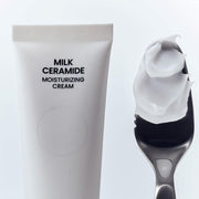 ProtoClinical k-beauty beplain Milk Ceramide Moisturizing Cream 50ml as a single tall pale beige skincare package centered upright on a soft white background.
