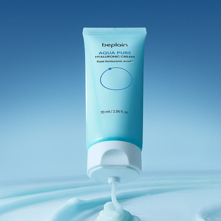ProtoClinical k-beauty beplain Aqua Pure Hyaluronic Cream 70ml single upright pale aqua cream tube centered on a white background.