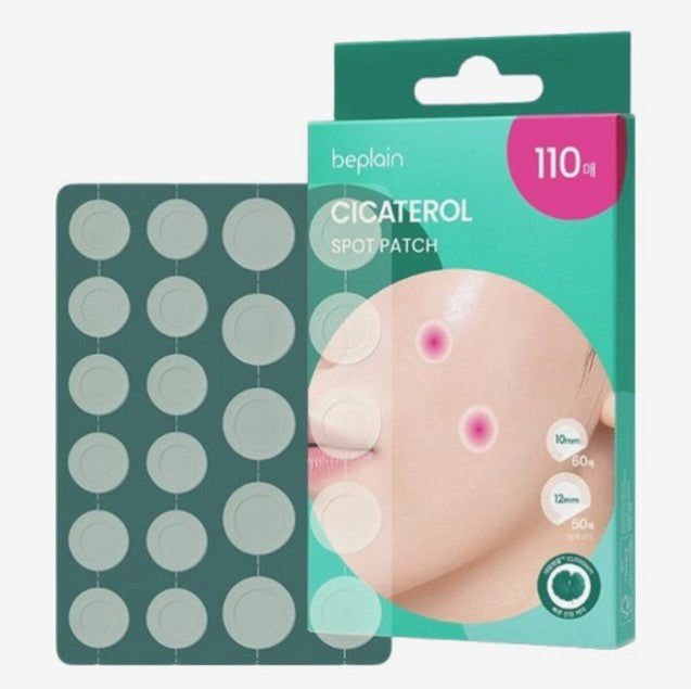 ProtoClinical k-beauty beplain Cicaterol Spot Patch 110ea (10mmX60ea+12mmX50ea) square spot patch package graphic with peach and white tones