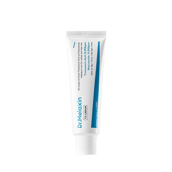 ProtoClinical k-beauty Dr.Melaxin TX Tranexamic Acid Cream 50ml single upright pale blue-gray cream tube centered on a white background