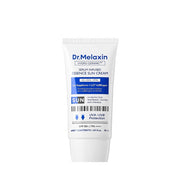 ProtoClinical k-beauty Dr.Melaxin Hydro Ceramic Waterfull Essence Sunscreen SPF50+ PA++++ 50ml single upright pale blue sunscreen bottle centered on a light background.