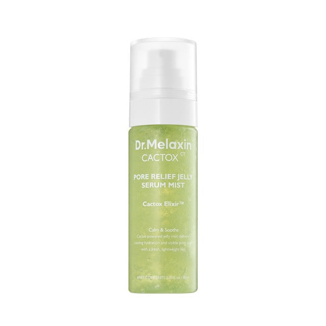 ProtoClinical k-beauty Dr.Melaxin Cactox Pore Relief Jelly Serum Mist 80ml single upright pale green serum mist bottle centered on a white background with pale blue side accents
