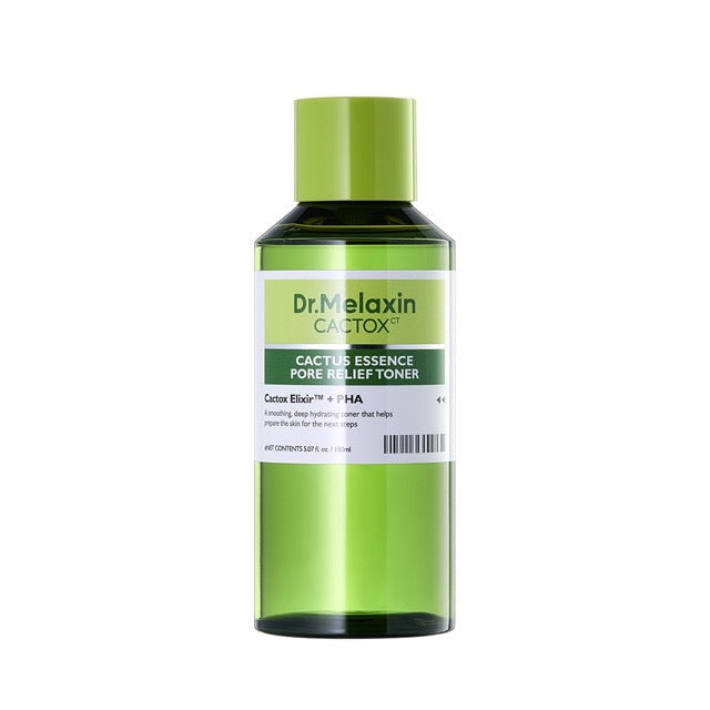 ProtoClinical k-beauty Dr.Melaxin Cactox Cactus Essence Pore Relief Toner 150ml single upright pale green toner bottle centered on a pale lavender and white background