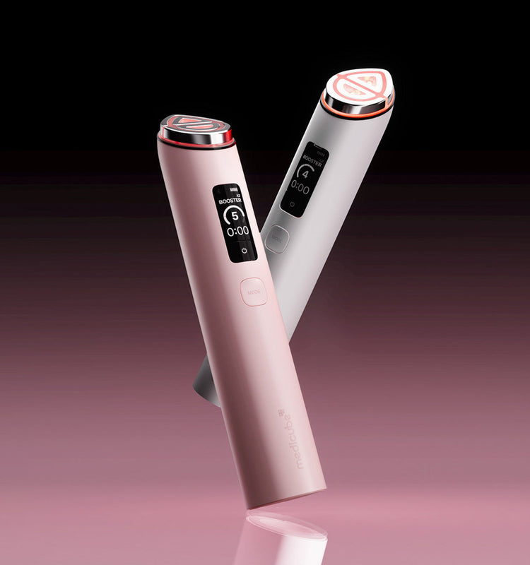 ProtoClinical k-beauty beauty product packaging in cool gray and white tones on a light background.