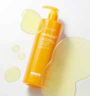 ProtoClinical k-beauty golden beauty product silhouette with soft pale blue side tones on a light background.